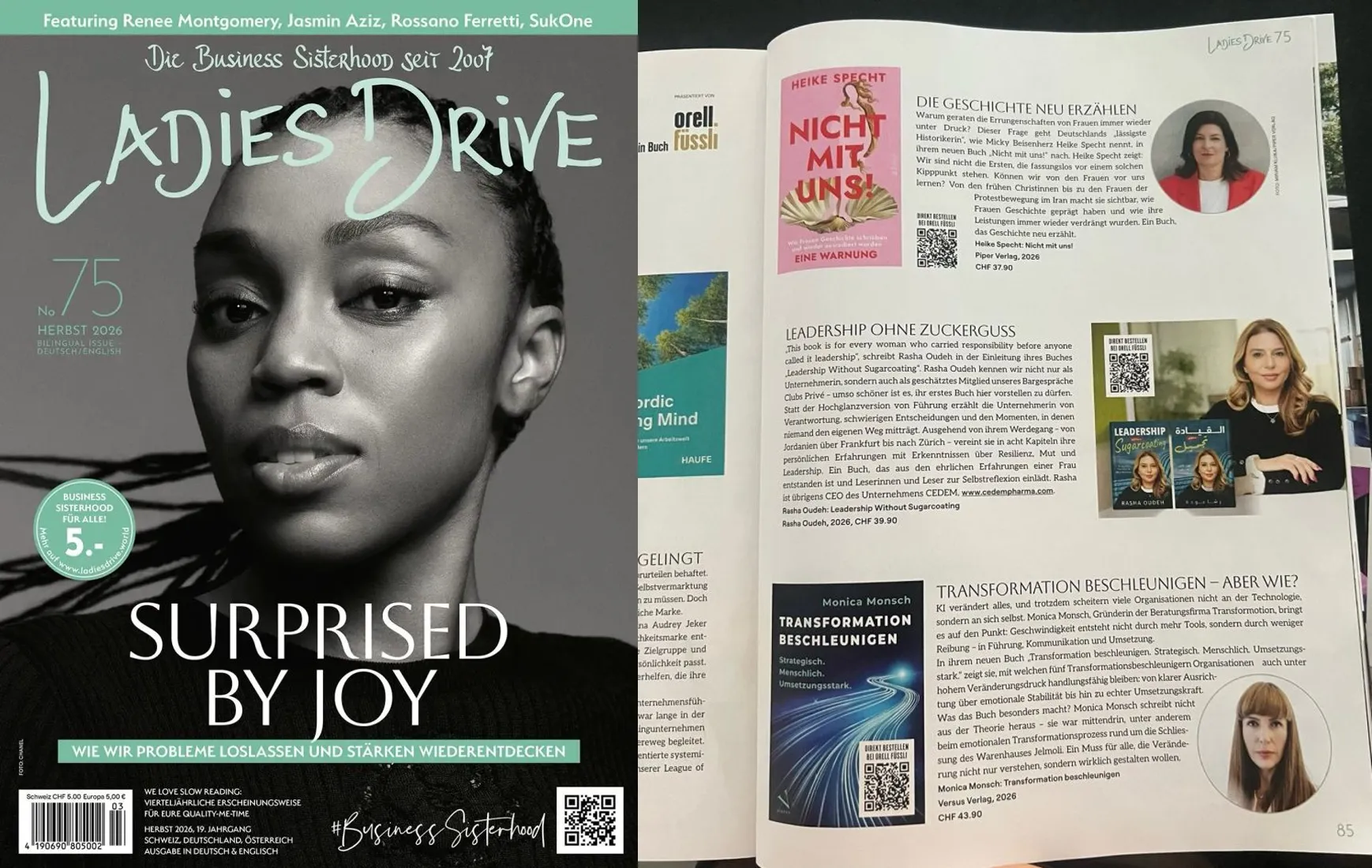 Ladies Drive No. 75 cover and the page featuring Leadership Without Sugarcoating